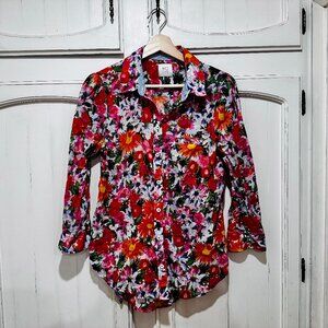 Anthropologie HD in Paris vibrant floral button-up - size 10 - 100% cotton!